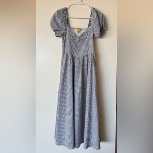 Elegant Blue and White Gingham Dress